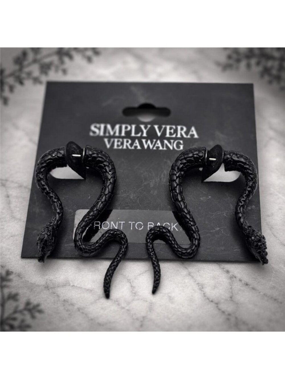 Black Snake Ear Jacket Front Back Earrings NWT Simply Vera Vera Wang Gothic